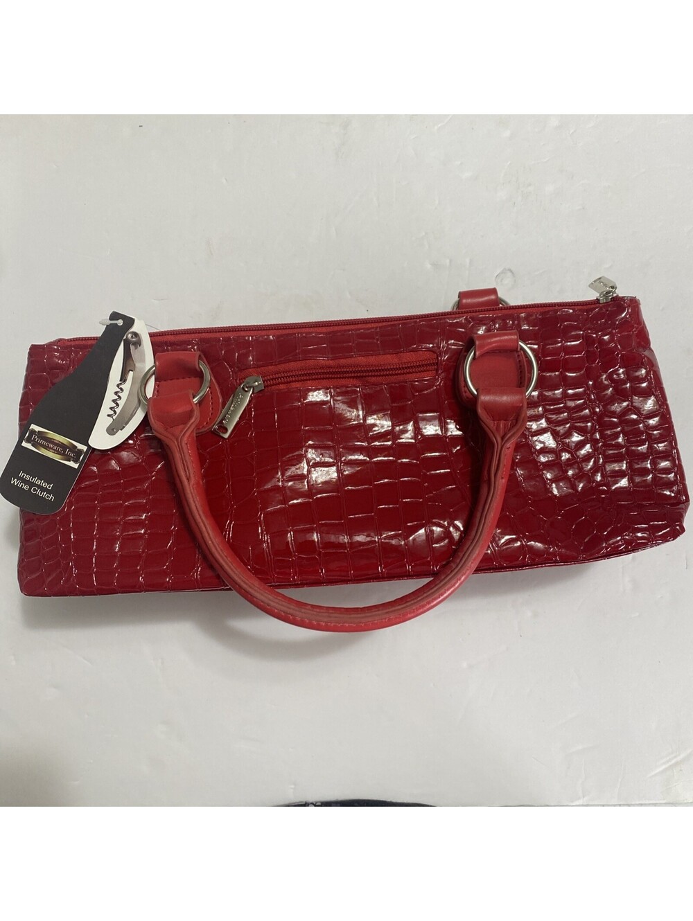 Primeware Insulated Bag Cooler Purse Red Wine Tote Red Alligator Print Silver In